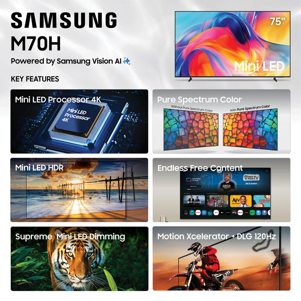 Samsung 75-Inch Class M70H Series, Mini LED, 4K, Smart TV, 2026 Model