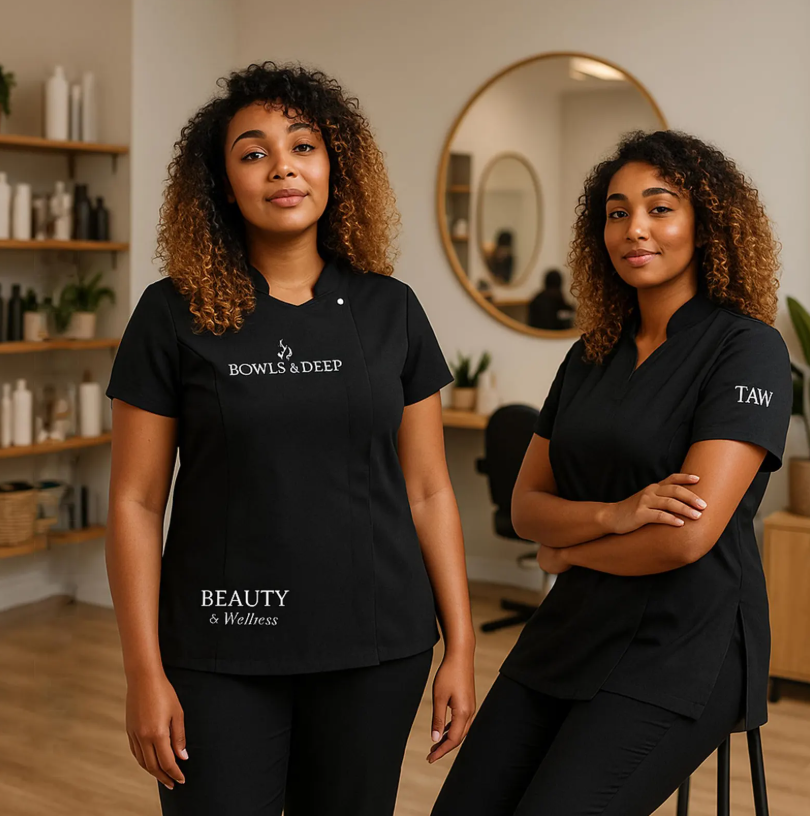 Custom Embroidered Beauty Tunic with Logo or Text, Personalised Salon Uniform for Lash Nail Techs, Spa Workwear, Aesthetician Gift for Her