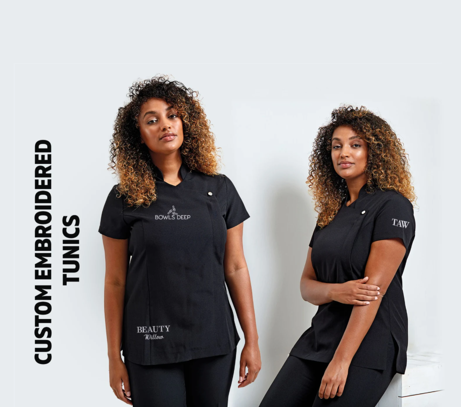 Custom Embroidered Beauty Tunic with Logo or Text, Personalised Salon Uniform for Lash Nail Techs, Spa Workwear, Aesthetician Gift for Her